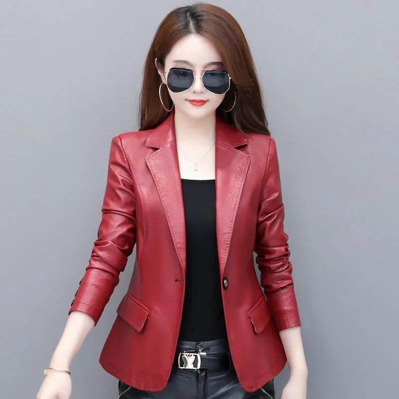 

Women Spring and Autumn PU Leather Jacket Ladies Slim Biker Jackets Plus Size Casual Blazer Femme 2XL