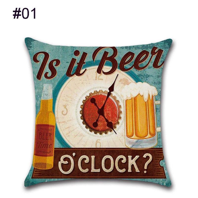 Linen 18" Cotton Pillow Case Vintage Beer Wine Bottle Sofa Throw Cover Cushion