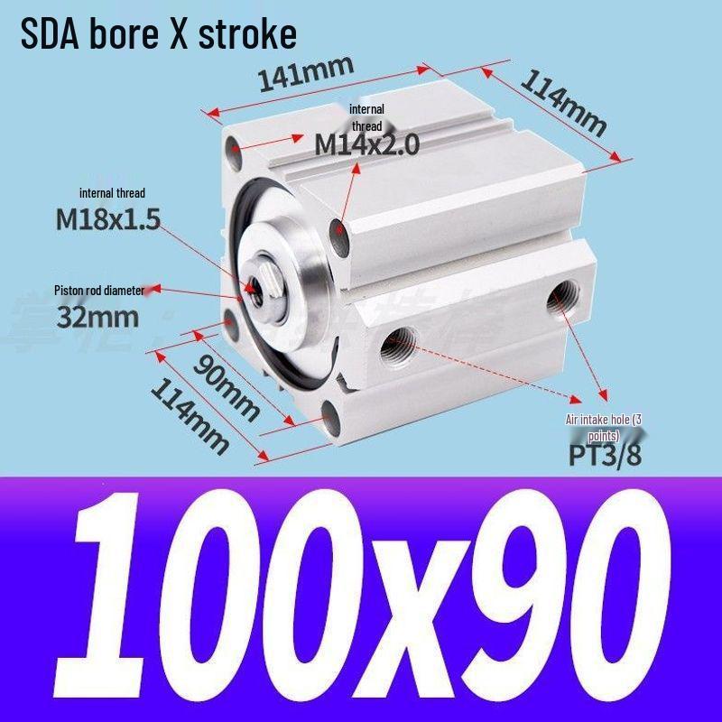 SDA Mini Pneumatic Cylinder, High Thrust, Thin Type, Bore Sizes 20/25/32/40/50