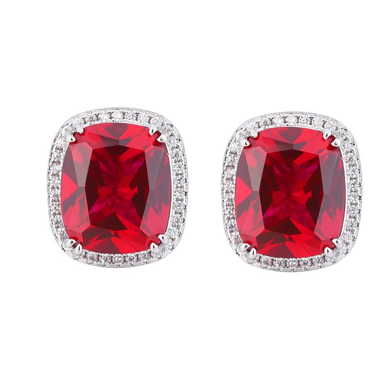 Jewelry Copper Bottom Gold-Plated Simulation Red Corundum Women'S Suit Temperament Full Of Diamonds 15 * 20-10 * 12