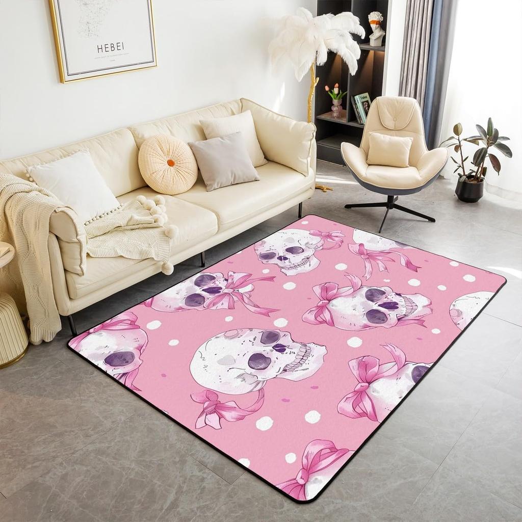 Erosebridal Moth Skull Moon Area Rug 4'11" X 3'3" Bohemian Stars Exotic Living Room Rugs Starry Sky Mysterious Decorative Carpet Black and W