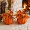 Indoor Halloween Holiday Accents Fall Pumpkin Table Ornament, Artificial Foam with Flower, Maple Centerpiece for Home Leaves, Berry Autumn Harvest