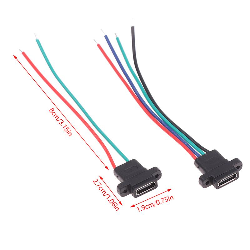Type-C 2Pin 4Pin Welding Wire Female Waterproof Female Socket Rubber Ring High Current Fast Charging Port