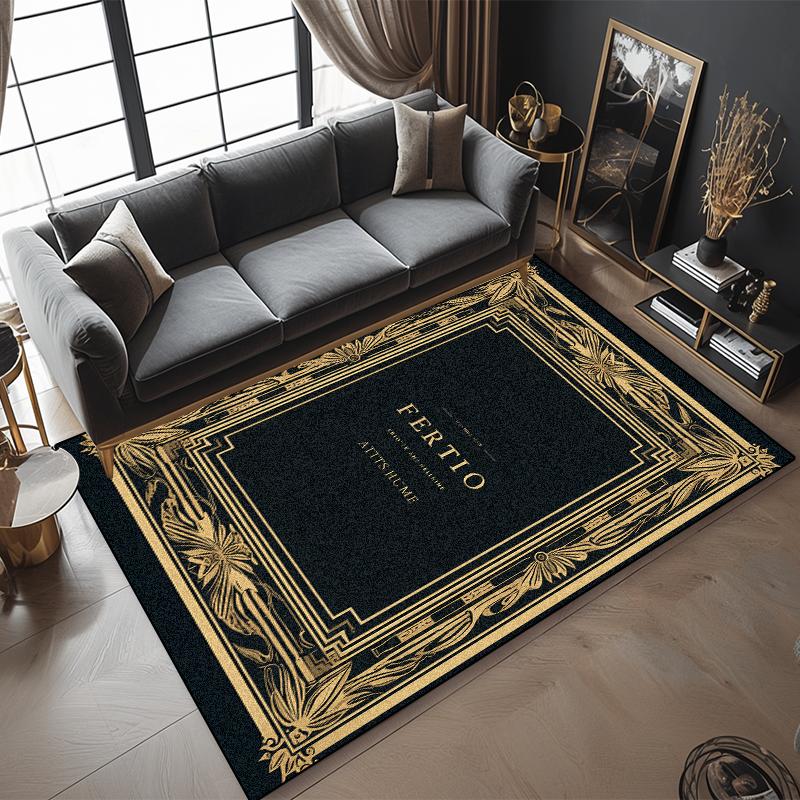Nowoczesny Dywan z Złotym Obramowaniem Luksusowe Światło Dekoracja Sypialni Salon Sofa Stolik do Herbaty Dywaniki Boczne Zmywalna Mata Podłogowa na Wejście do Kuchni