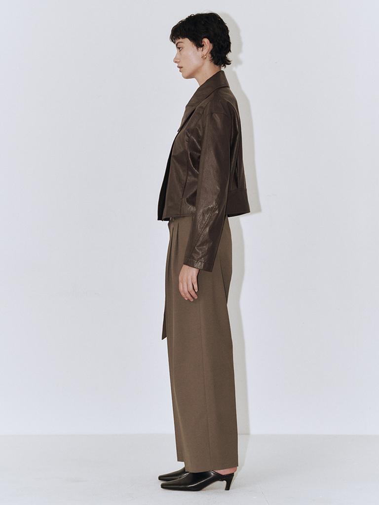 Peulloumeon Semi Low-Rise Belted Trousers_Olive Brown