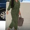 V-neck Buttons Closure Belt Women Jumpsuit Women Casual 3/4 Sleeve Solid Color Cargo Jumpsuit Ladies Outfit