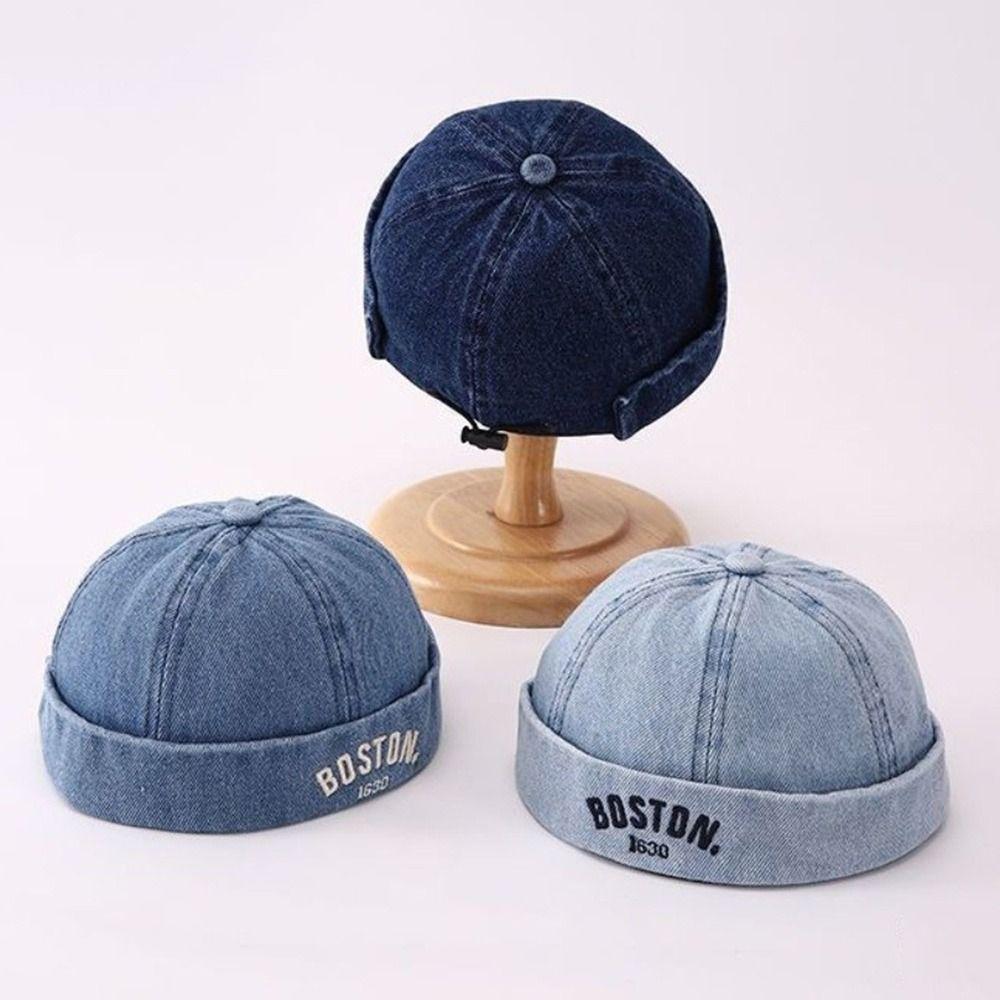 Letter Embroidered Baby Brimless Hat Adjustable Sun Protection Children Melon Beanie Cotton Denim Breathable Sun Cap Summer