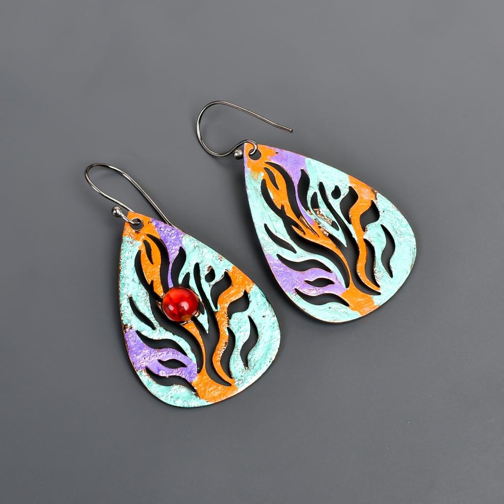 January Red Garnet Stone Silver Finish Multi Electroformed Drop Earrings Jewelry V-98