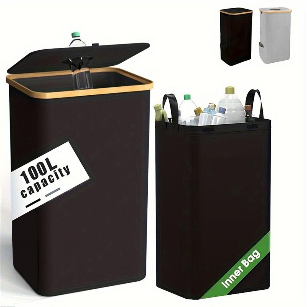 Foldable and Detachable Storage Basket with Eco-friendly Bamboo Lid