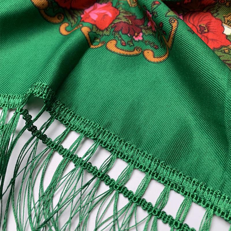 Russian Style Printed Tassel Square Scarf
