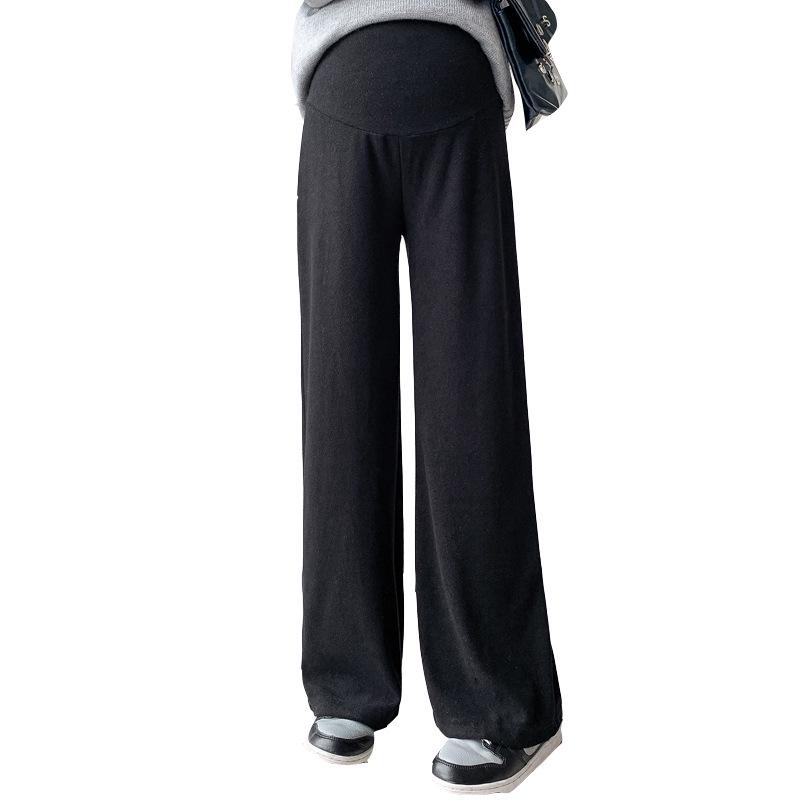 Autumn/Winter Maternity Wide-Leg Cashmere Pants: High Waist, Slimming, Straight Leg
