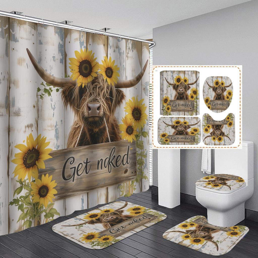 Printed Bathroom Shower Curtain Waterproof and Mildew-proof Shower Curtain Bathroom Dry and Wet Separation Shading Warm Shower Curtain