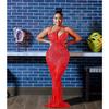 C6075 Women's Fashion Mesh Sleeveless V-Neck Long Dress with Hot Drill Detailing