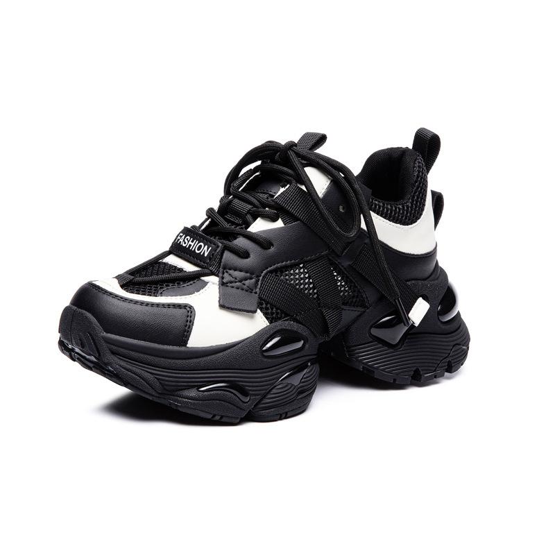 Leather platform dad shoes women's 2025 summer new versatile heightening breathable mesh white shoes sports and leisure shoes