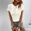 Women Beige Textured Crew Neck Ruffle Sleeve Casual Short T-Shirt
