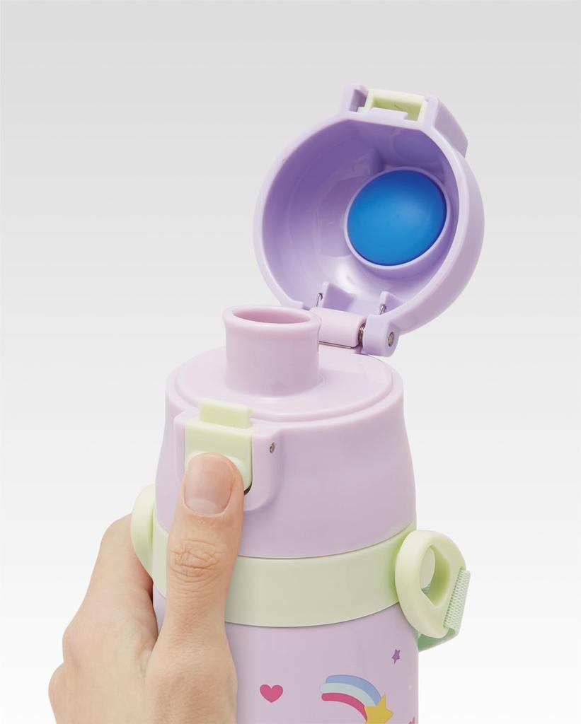 Skater Children's Water Bottle, 2-Way, 420ml (Direct Drinking) or 350ml (Cup Drinking), Little Unicorn Design, Small Capacity, Stainless Steel,