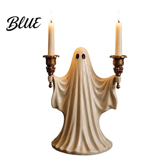 Artistic Ghost Sculpture Cute Candle Holder for Halloween Resin Tealight Candlestick Taper Figurine Home Table Decor & Spooky Atmosphere Accessory