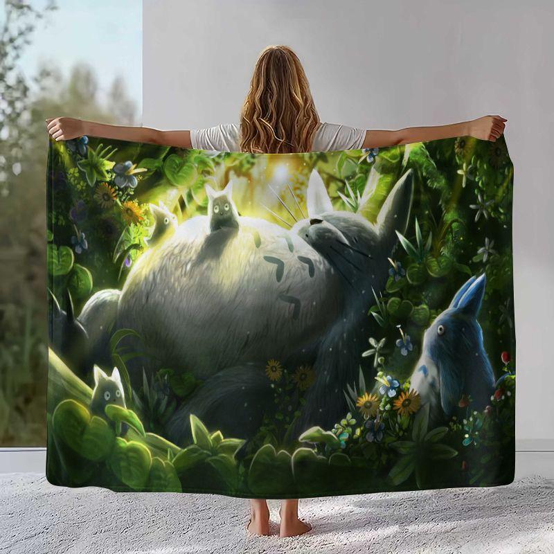 Coperta Morbida Calda in Flanella Disegno Cartone Animato T-Totoro Retro Carino, Plaid in Peluche Ultra Morbido per Casa Camera da Letto Letto Divano Copertura Ufficio Campeggio Picnic