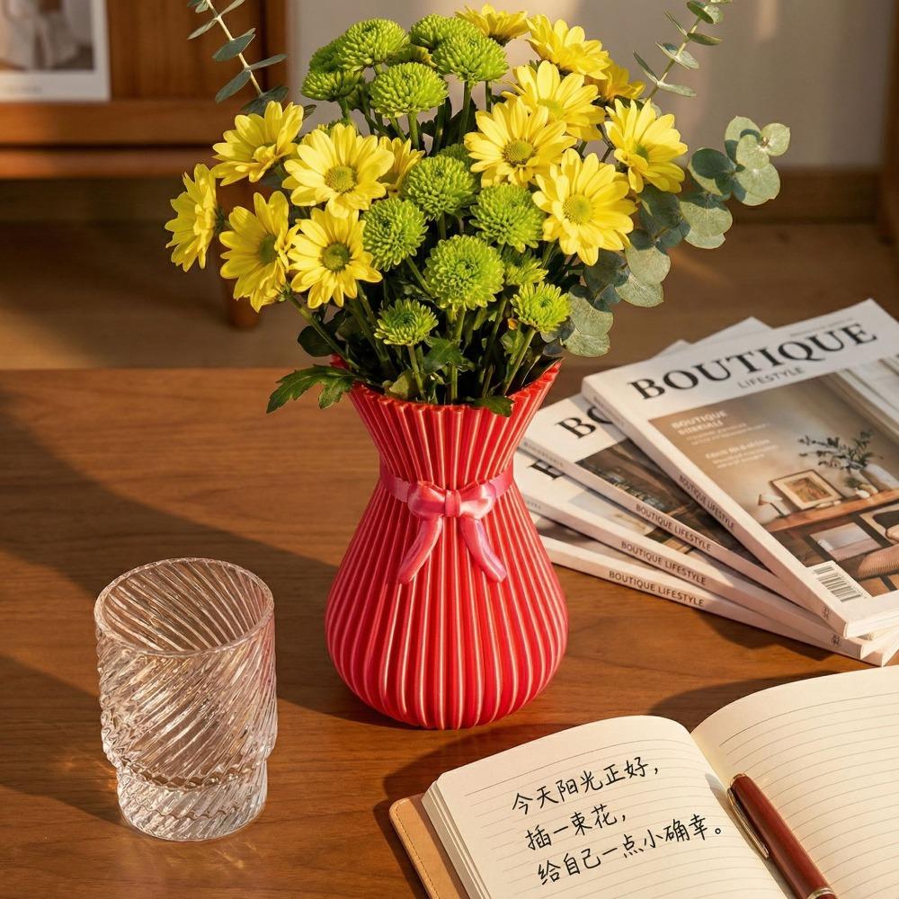 Ribbed Texture 3D Printed Flower Vases Flower Holder Home Desktop Decorations