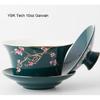 YBK Tech 10oz Large Gaiwan, Porcelain Kung Fu Tea Cup and Saucer with Lid, Chinese Traditional Gaiwan, Sancai Tea Bowl - Embossed Plum Patterns