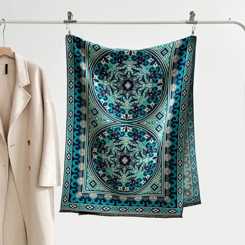 

Scarf autumn and winter atmosphere, ancient style thickened and warm, oversized shawl versatile imitation cashmere double-sided dual-purpose scarf 180x65cm светло-синий
