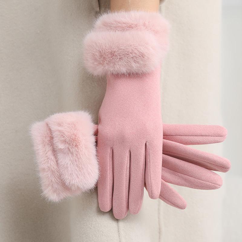 Women's Suede Velvet Bowknot Touchscreen Gloves - Warm & Cozy for Autumn/Winter