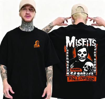 Misfits Halloween Skull T-shirt Men's Summer Double-sided Printed Flowers Fashion Casual Round Neck Cotton T-shirt