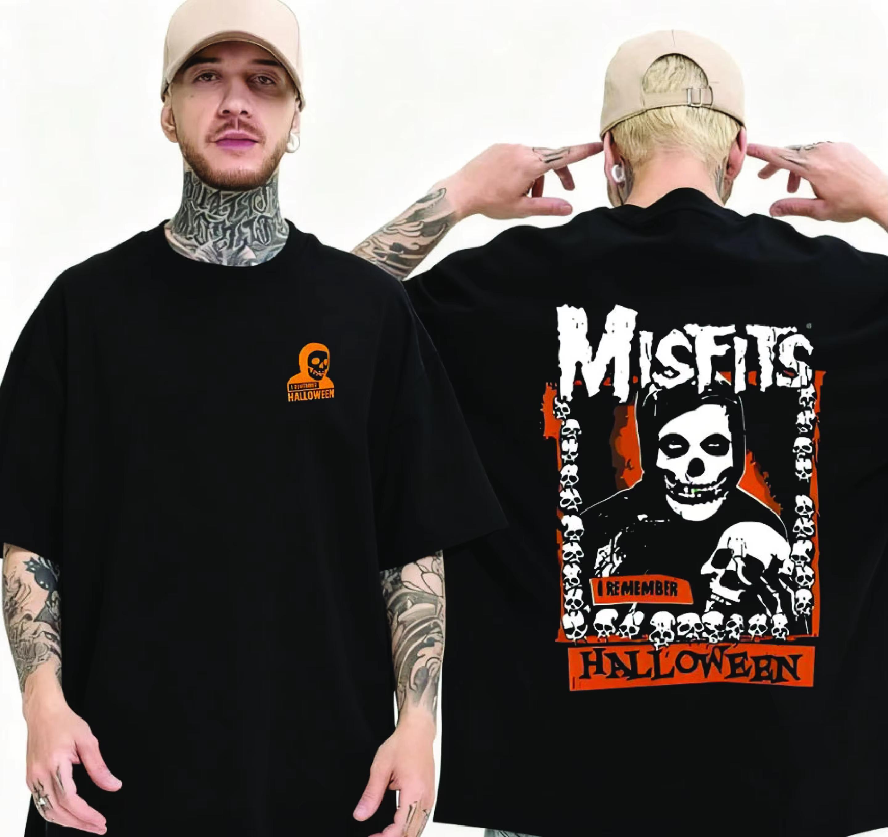 Футболка Misfits с черепом на Хэллоуин, мужская летняя, двусторонняя печать, цветы, модная, повседневная, с круглым вырезом, хлопковая футболка 3XL