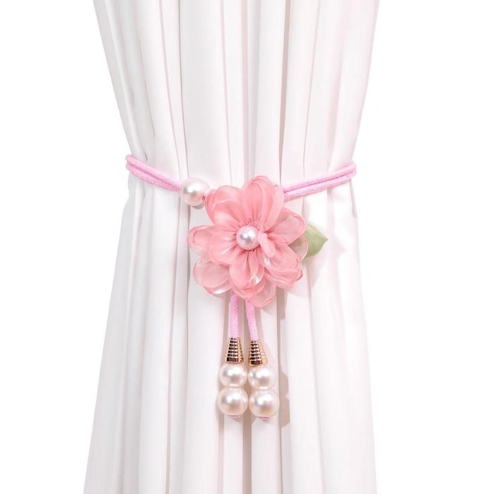 Adjustable Flowers Curtain Straps with Pearl Pendant Curtain Buckle Curtain Binding  Living Room