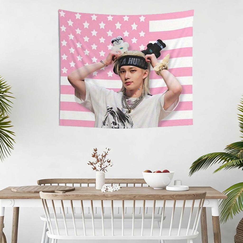 P1Harmony Kpop Merch Pink USA Flag Headband Banner with Theo for Concert Fan Meeting Home Decor Birthday Gift for Fans Fashio