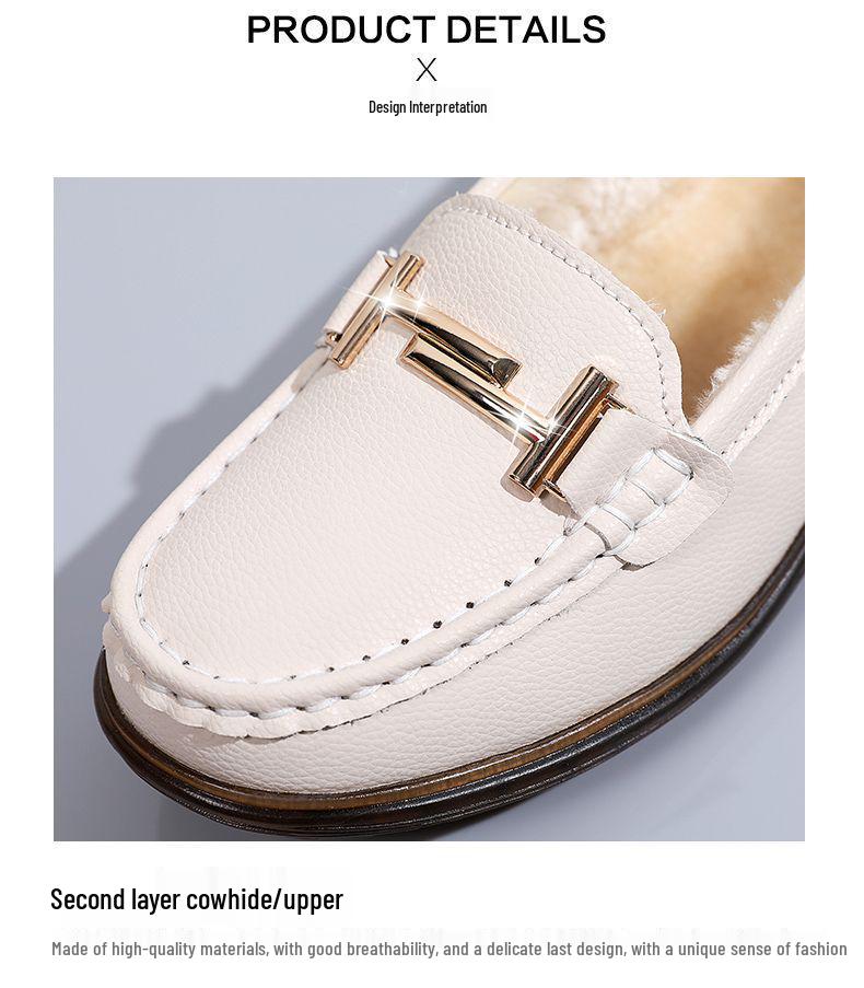 Women's Genuine Leather Slip-On Loafers: Velvet-Lined Warm Flat Shoes