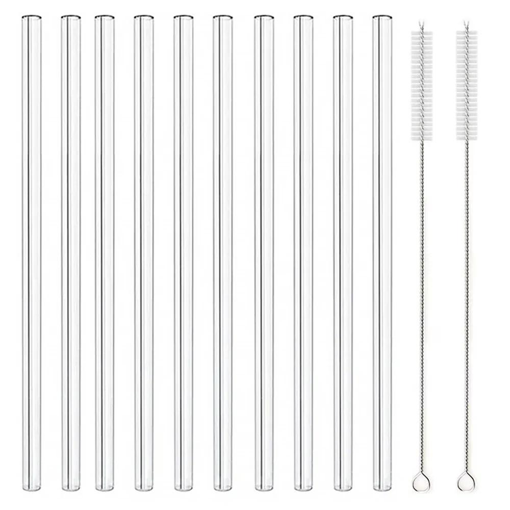 10pcs Glass Straw Reusable Glass Straw Set 8'' 200mm Long Straws with Cleaning Brush for Tumblers Cups Mason Jars