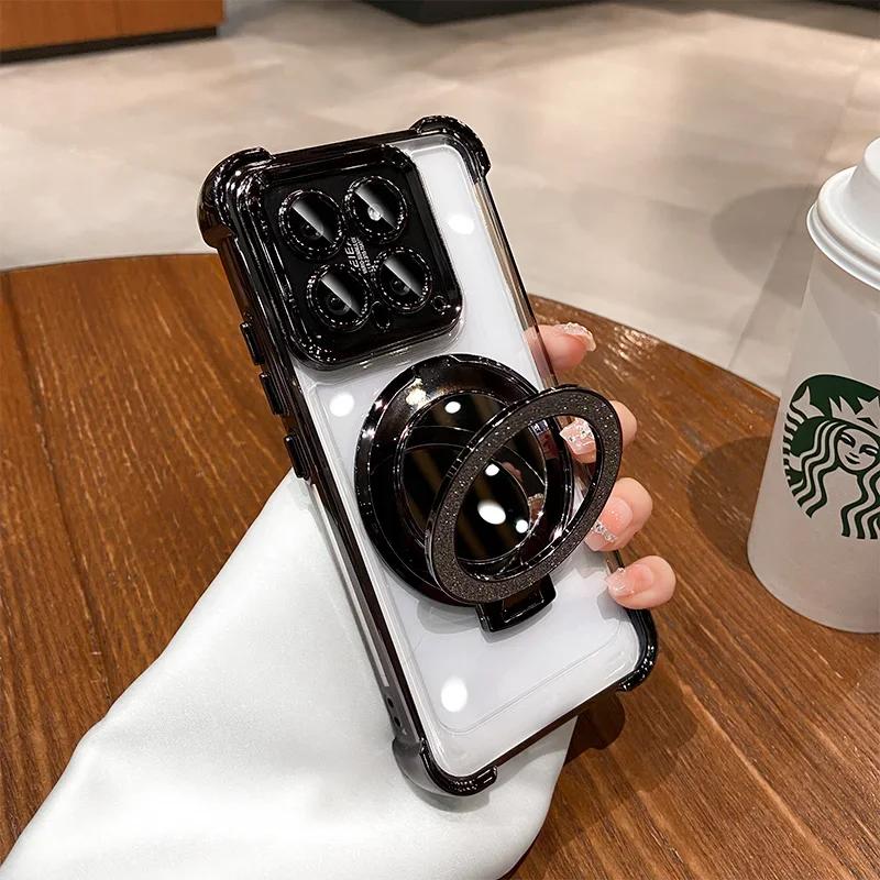 14T Pro Glitter Speil Magnetisk Støtteholder Deksel For Xiaomi 14T Pro 15 Pro 13T Støtsikkert Mykt Silikon Plating Telefondeksel
