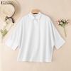 ZANZEA Women Casual Loose Lapel Collar 3/4 Batwing Sleeve Buttons Up Blouse