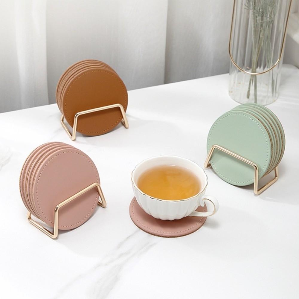 Tabletop Protection Drink Cup Mat Waterproof Coffee Mug Cushions PU Leather Cork Coaster  Drinkware