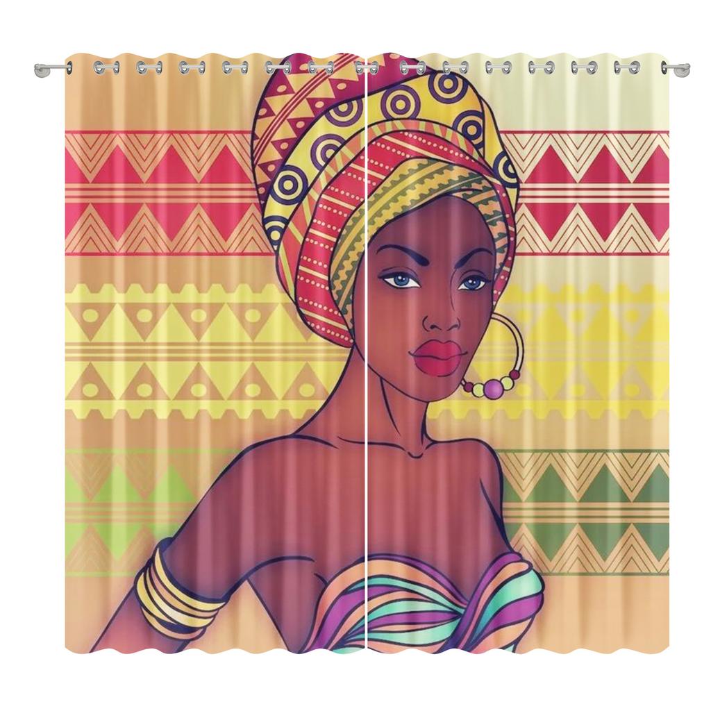 African American Female Curtain Fabric Bedroom Living Room Balcony Blackout Curtain Office Hotel Insulation Curtain