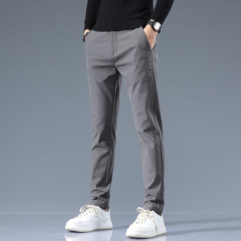 Casual pants men's autumn and winter thickened business simple slim-fitting small feet straight trousers