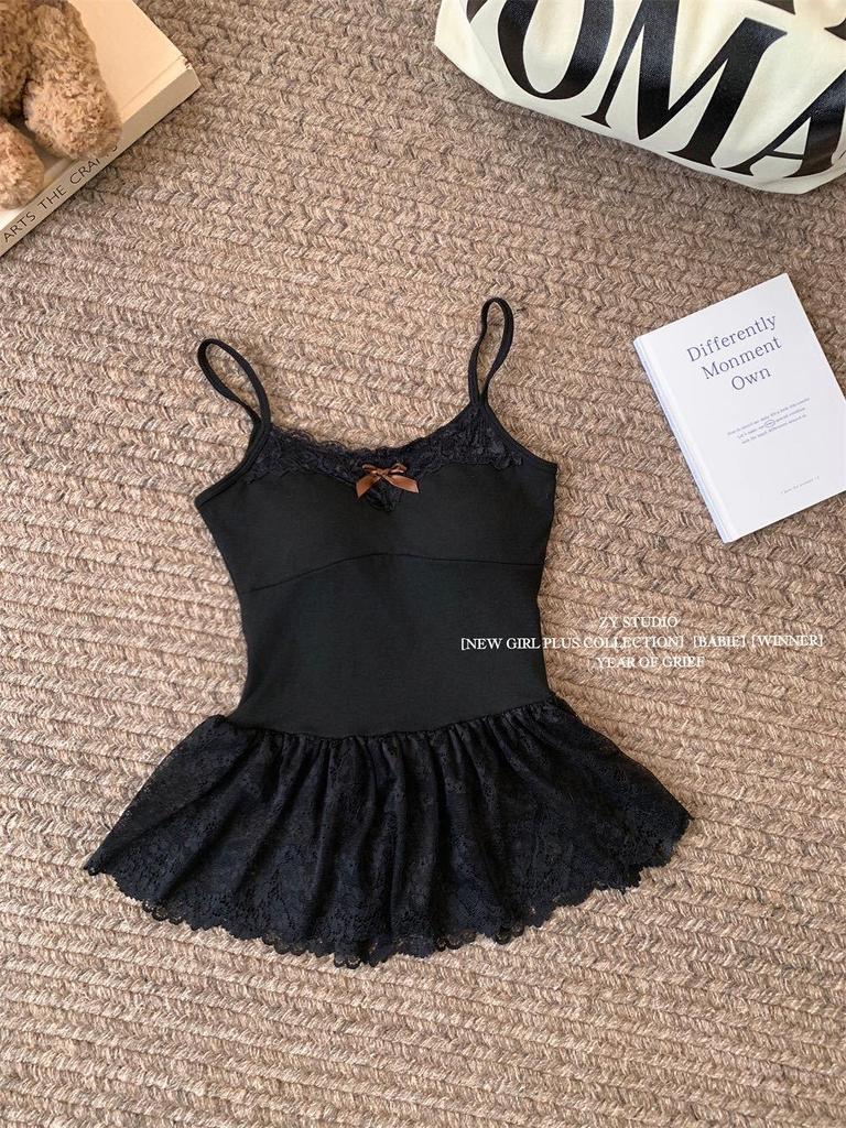 Women's Sweet French Bow Layered White Lace Camisole - Sleeveless Top for Autumn and Winter