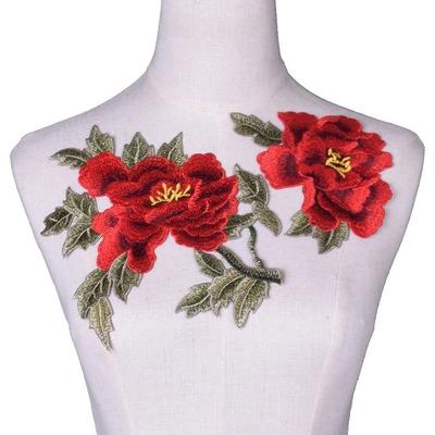 Fashion Embroidered Peony Flower Patches Sew On Sticker Gown Appliques Removable Diy Decoration Sew Patches Wedding Gown Dress