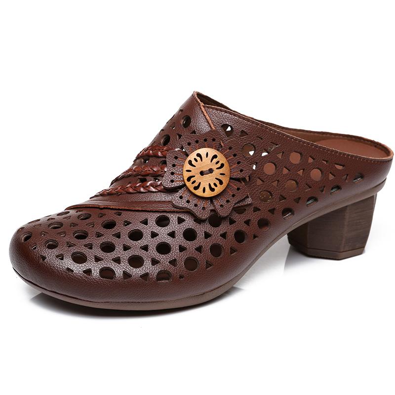 Fashion GKTINOO Handmade Women Slippers Genuine Leather Women Shoes 2024 New Summer Slides Hollow Out Retro Leisure Ladies Slippers