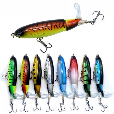 Naluci de pescuit Topwater, pachet de 6, stil momeală creion cu elice rotative, momeli dure cu cârlige cu canale pentru sânge