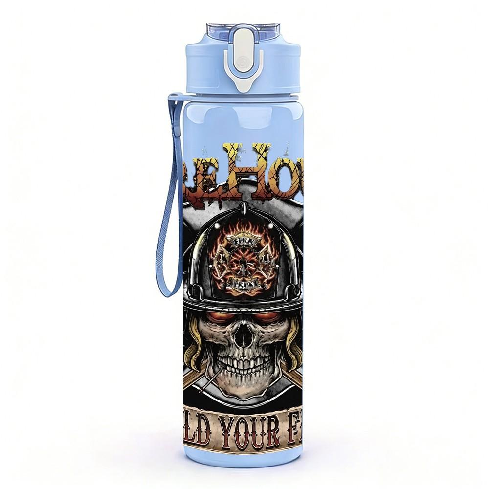 1PC Biker Skull Flame Print 750ml sports water bottle leakproof straw lid outdoor office home