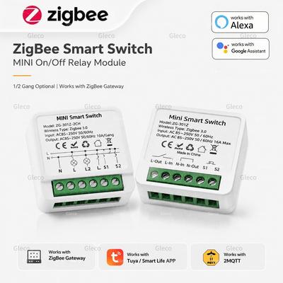 TUYA Zigbee 3.0 Smart Relay Switch 1/2CH 16A Mini Light Switches Module Compatible With Alexa Google Home Zigbee Hub Required