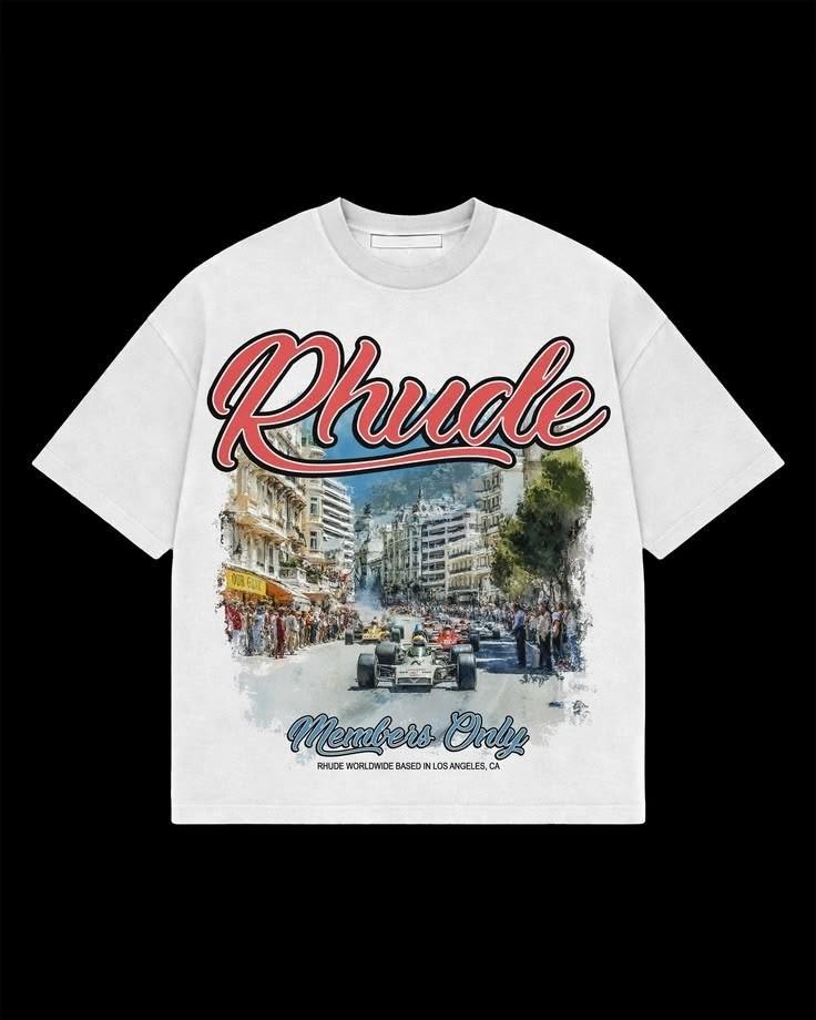 Rhude Monaco F1 Racing Graphic Tee Members Only Vintage Race Car Print White Ove