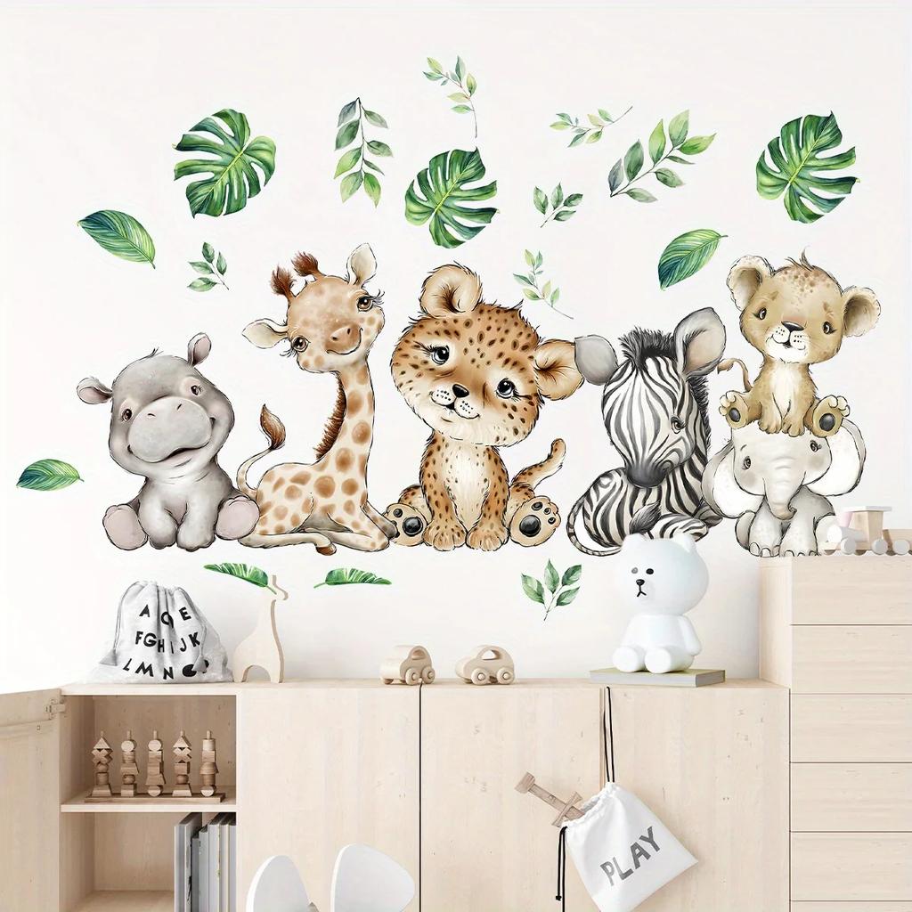 1PC Cartoon Cute Hippo Tiger Elephant Deer Tree Animal Wall Stickers For Bedroom Living Room Nursery Decoration Wall Decals
