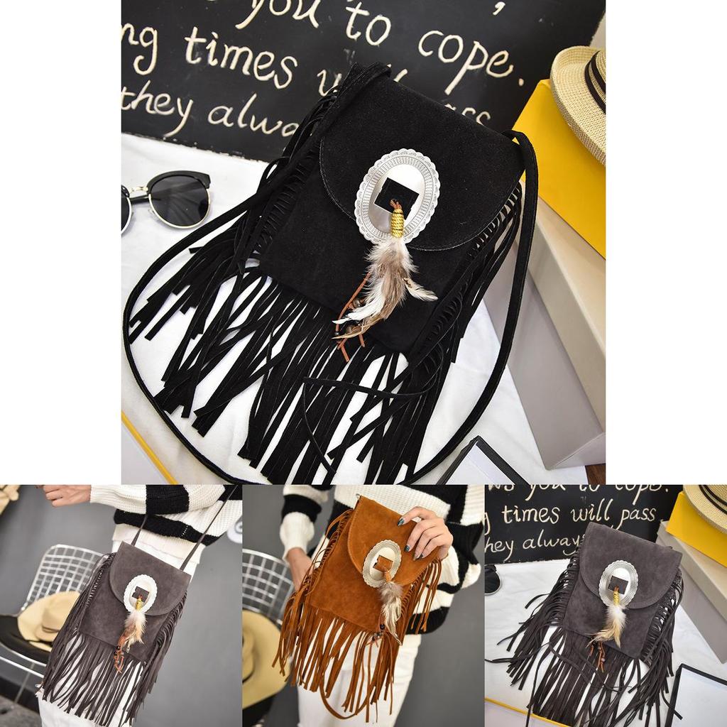 Feather Tassel Crossbody Purse With Zipper Closure For Everyday Use