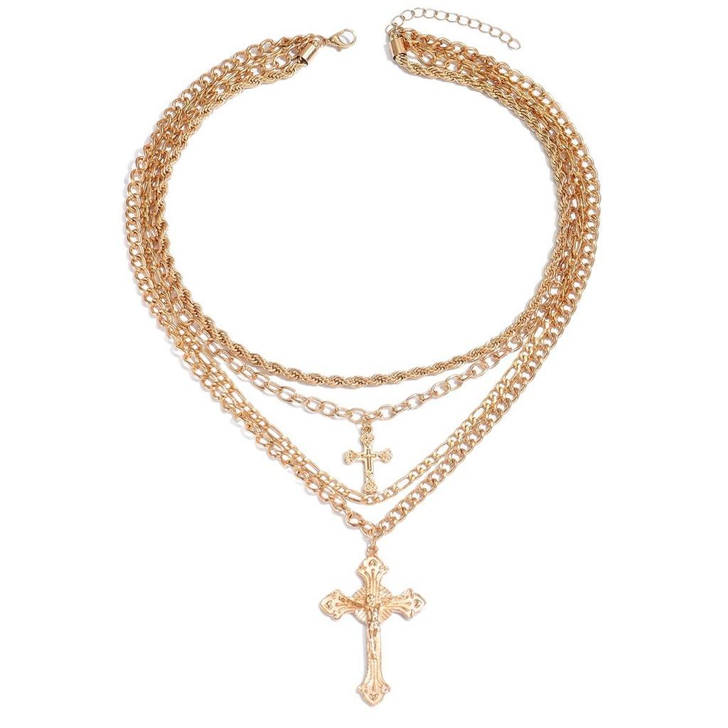 

Multilayer Cross Pendant Necklace With Vintage Geometric Alloy Chain For Women And Men