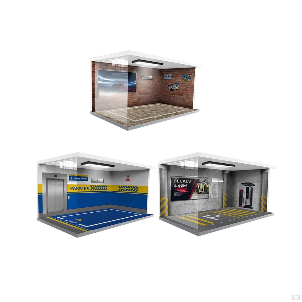 1/18 Acrylic Display Case for Diecast Cars with Illuminated Parking Scene
