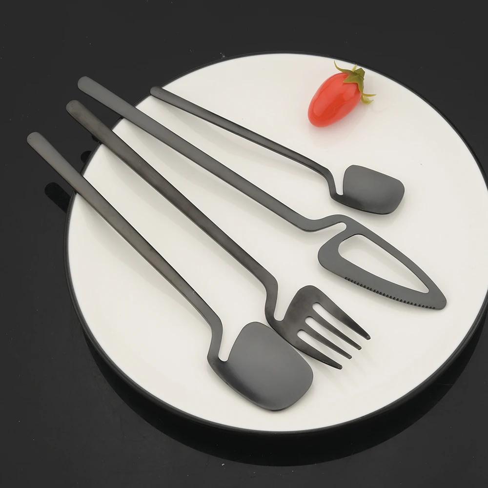 24Pcs Stainless Steel Flatware Cutlery Set Matte Knife Fork Spoon Teaspoon Dining & Kitchen Use Creative Hanging Tableware Set