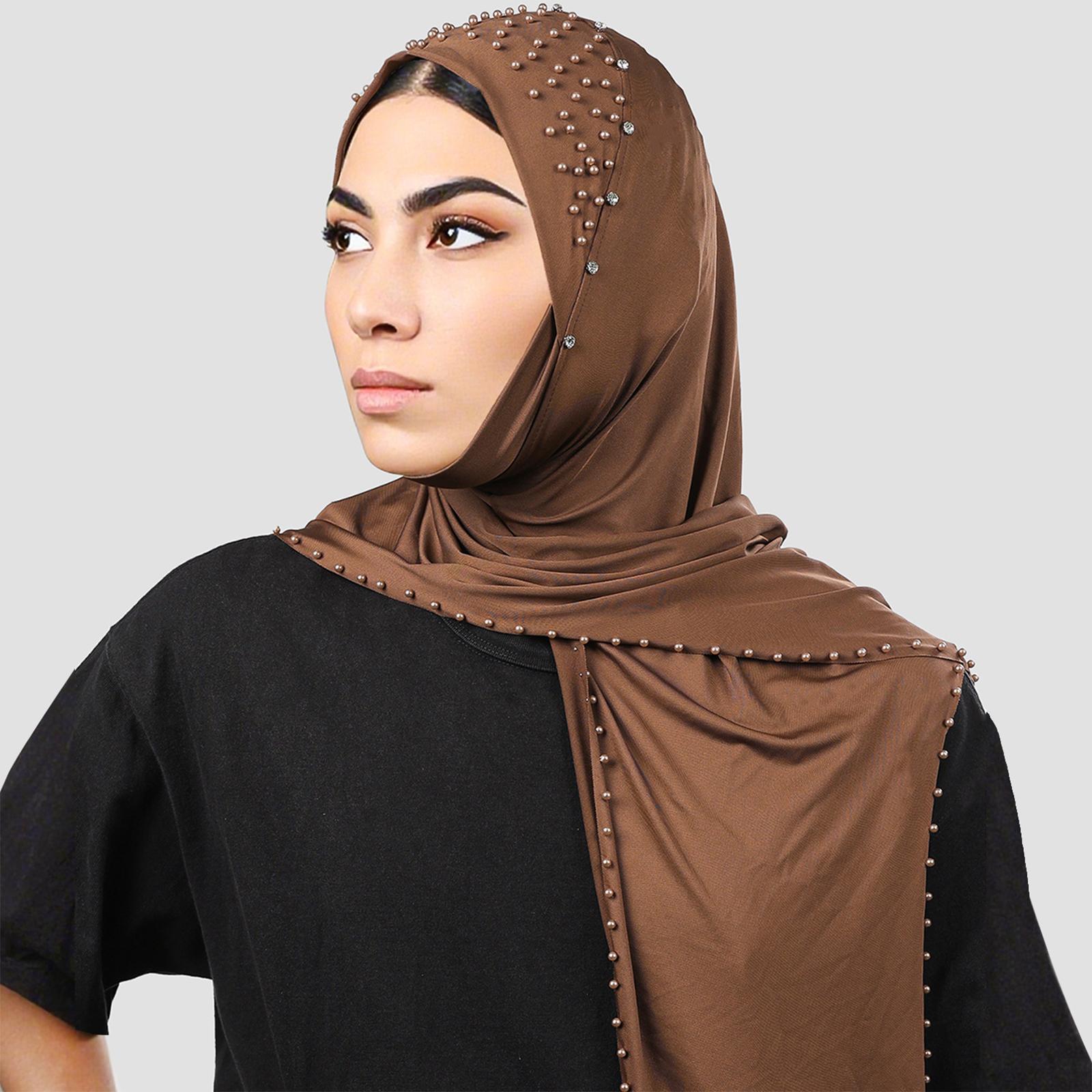 

Женский платок на голову, шляпа, платок с бусинами, повязка на голову, платок из молочного шелка высокой эластичности One Size кофейный